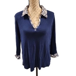 XL Rebecca‎ Malone Collared Blue Blouse